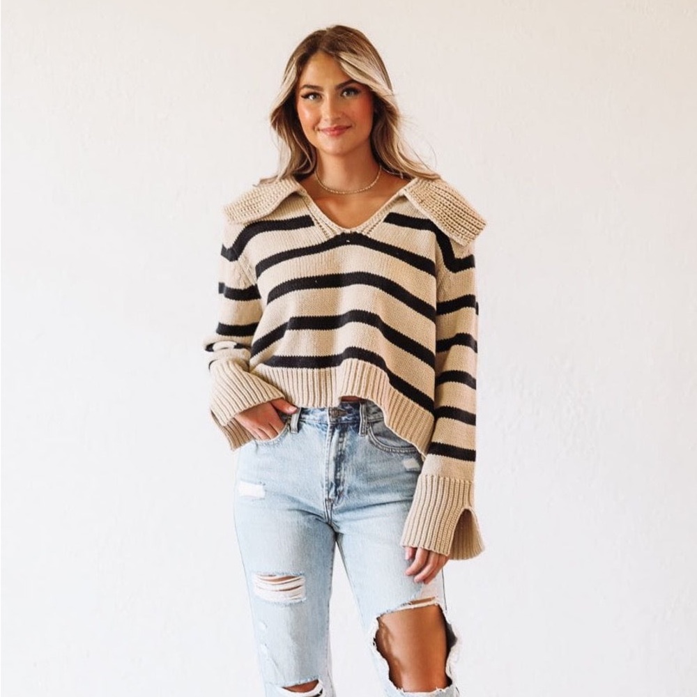 Chunky Knit Sweater - Taupe and Black